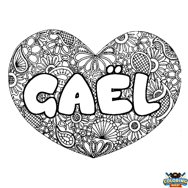 Coloring page first name GA&Euml;L - Heart mandala background