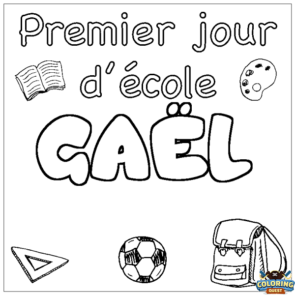 Coloring page first name GA&Euml;L - School First day background