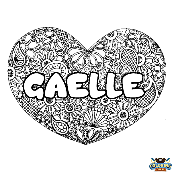 Coloring page first name GAELLE - Heart mandala background
