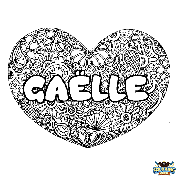 Coloring page first name GA&Euml;LLE - Heart mandala background