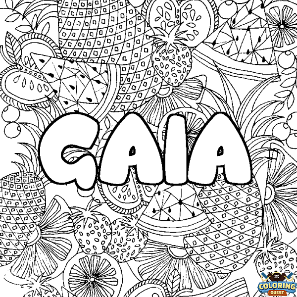 Coloring page first name GAIA - Fruits mandala background