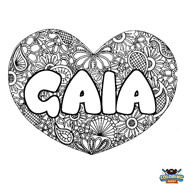 Coloring page first name GAIA - Heart mandala background