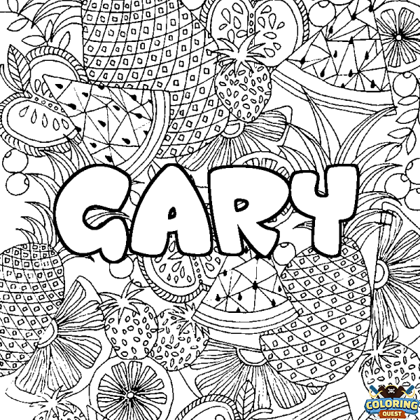 Coloring page first name GARY - Fruits mandala background