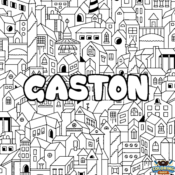 Coloring page first name GASTON - City background