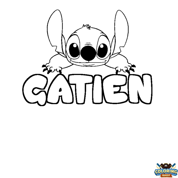 Coloring page first name GATIEN - Stitch background
