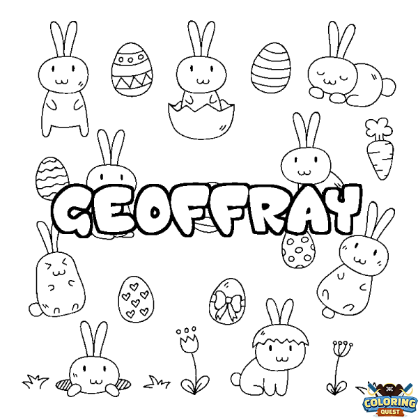 Coloring page first name GEOFFRAY - Easter background