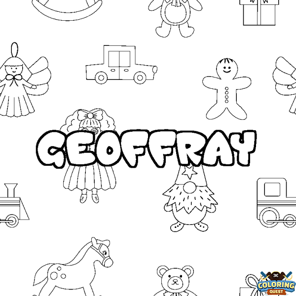 Coloring page first name GEOFFRAY - Toys background