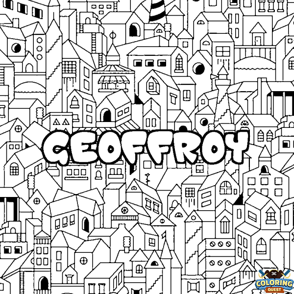Coloring page first name GEOFFROY - City background