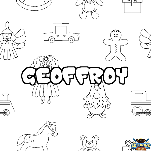 Coloring page first name GEOFFROY - Toys background
