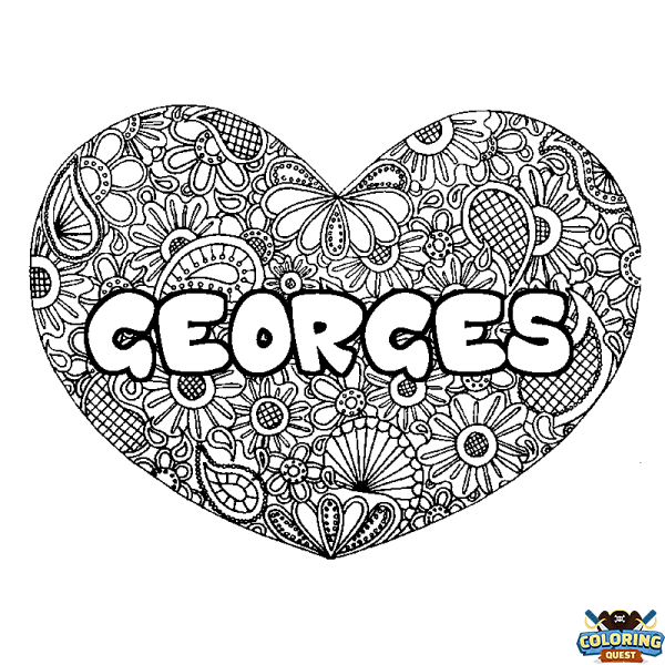 Coloring page first name GEORGES - Heart mandala background