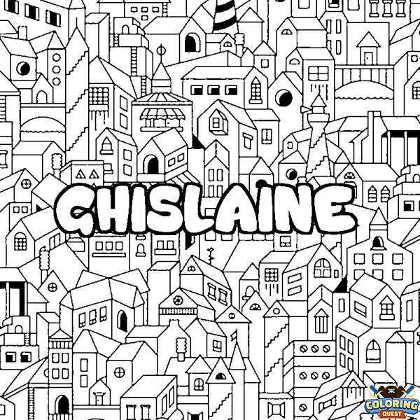 Coloring page first name GHISLAINE - City background