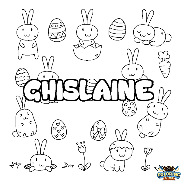 Coloring page first name GHISLAINE - Easter background