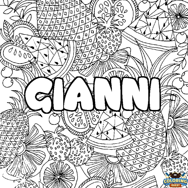 Coloring page first name GIANNI - Fruits mandala background