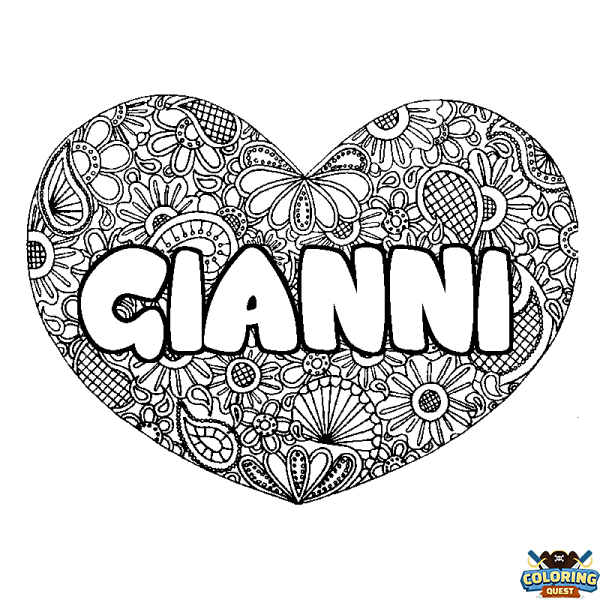 Coloring page first name GIANNI - Heart mandala background