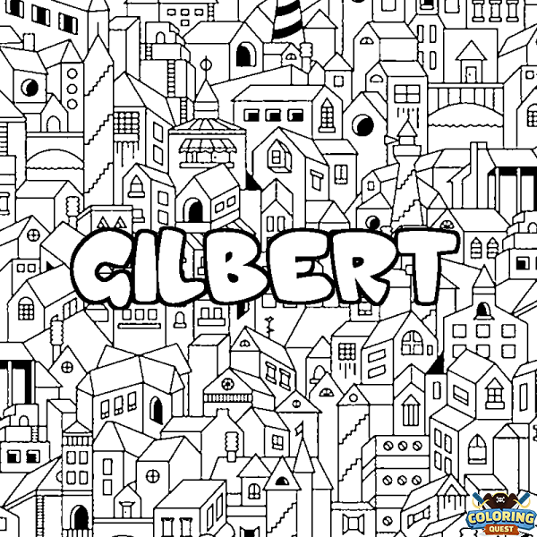 Coloring page first name GILBERT - City background