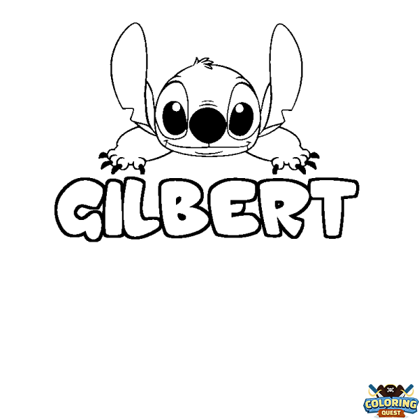 Coloring page first name GILBERT - Stitch background