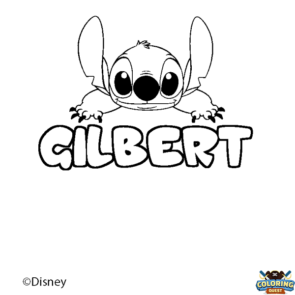 Coloring page first name GILBERT - Stitch background