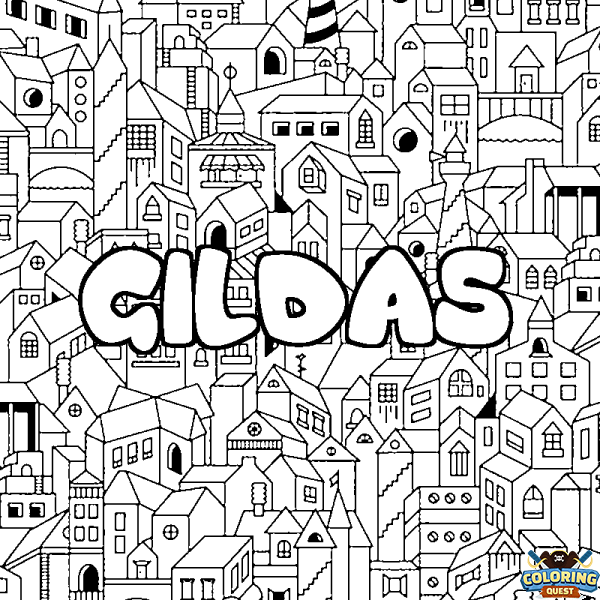 Coloring page first name GILDAS - City background