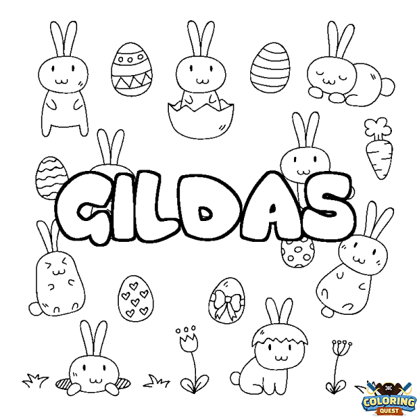 Coloring page first name GILDAS - Easter background
