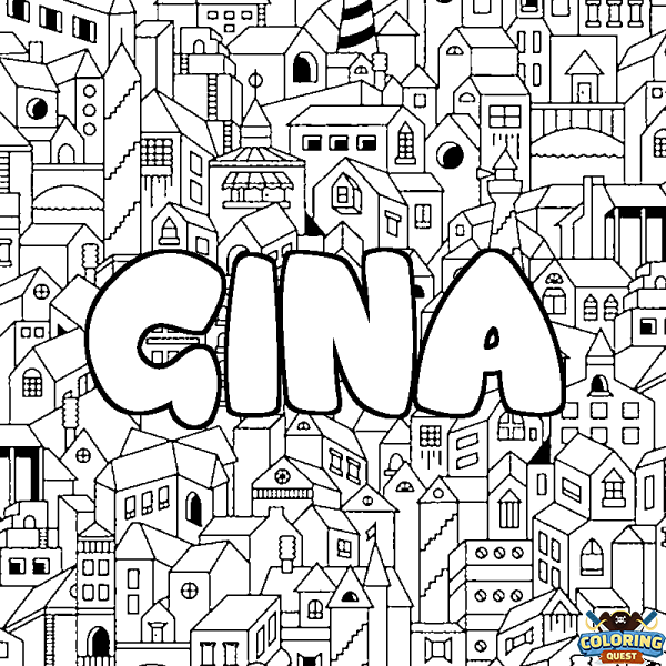 Coloring page first name GINA - City background