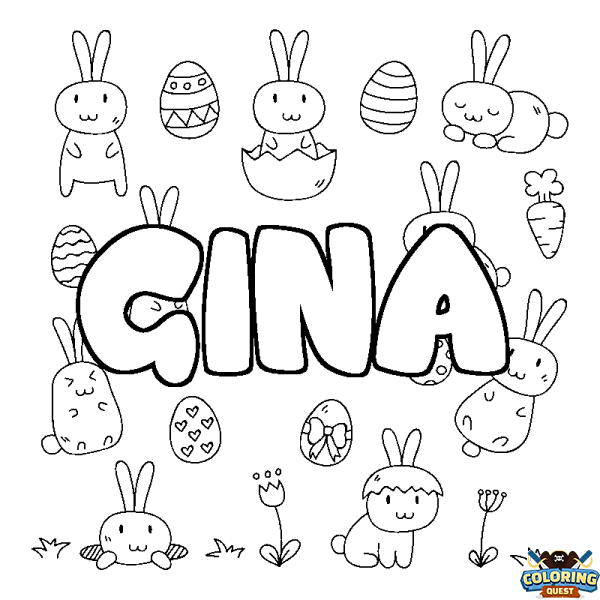 Coloring page first name GINA - Easter background