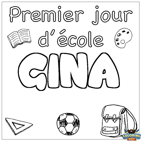 Coloring page first name GINA - School First day background