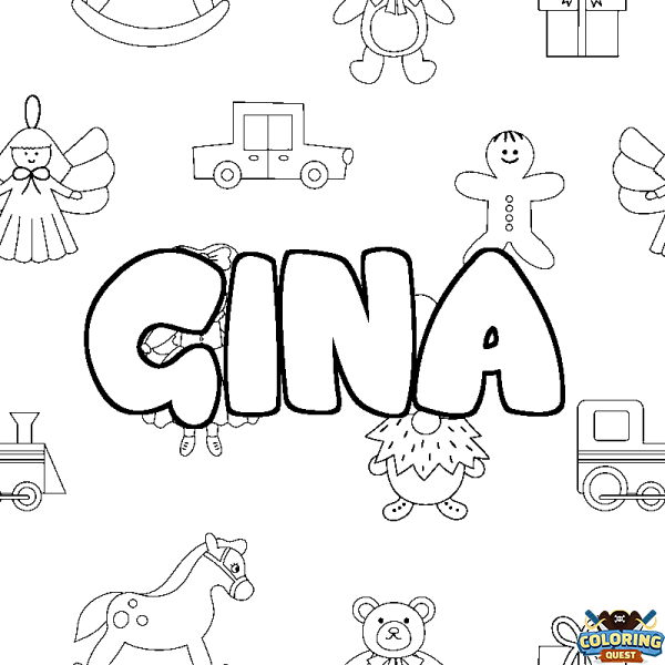 Coloring page first name GINA - Toys background