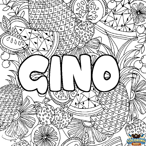 Coloring page first name GINO - Fruits mandala background
