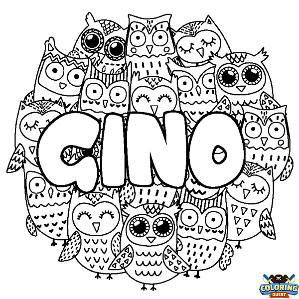 Coloring page first name GINO - Owls background