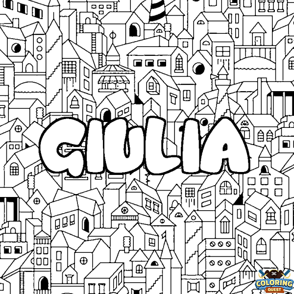 Coloring page first name GIULIA - City background