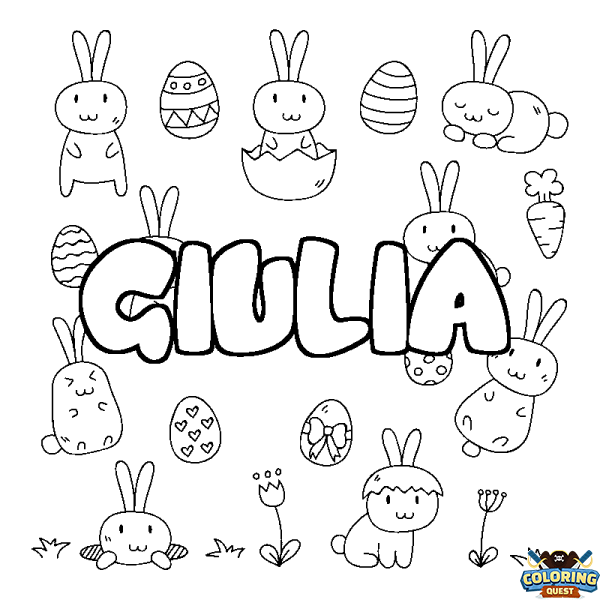 Coloring page first name GIULIA - Easter background