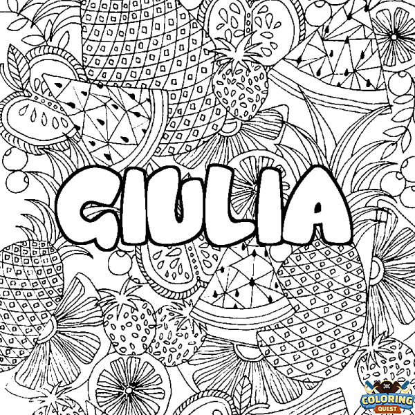 Coloring page first name GIULIA - Fruits mandala background