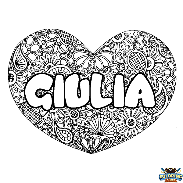 Coloring page first name GIULIA - Heart mandala background