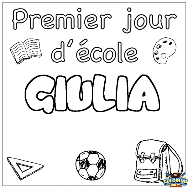 Coloring page first name GIULIA - School First day background