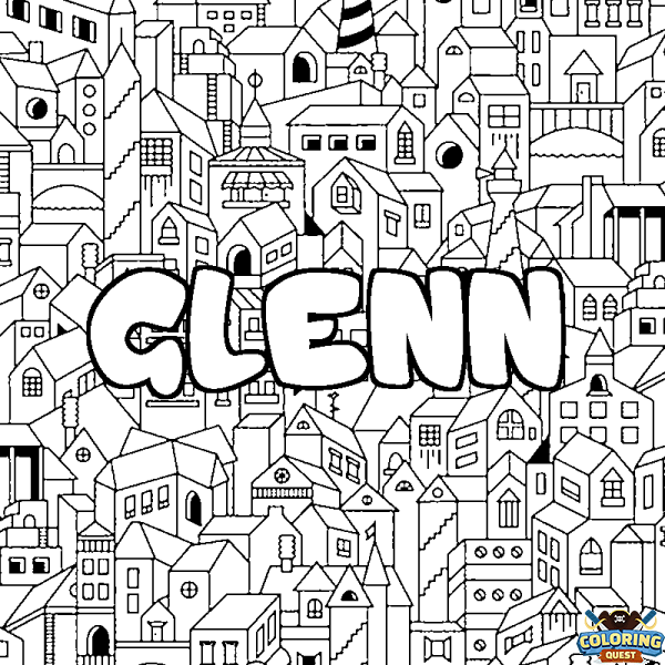 Coloring page first name GLENN - City background