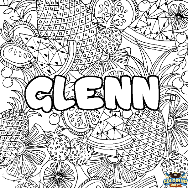 Coloring page first name GLENN - Fruits mandala background