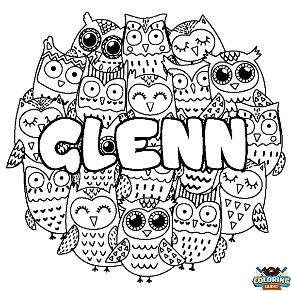 Coloring page first name GLENN - Owls background