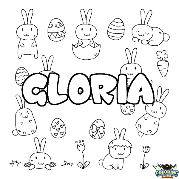 Coloring page first name GLORIA - Easter background