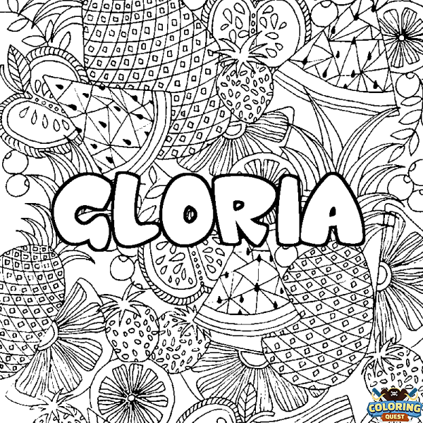 Coloring page first name GLORIA - Fruits mandala background