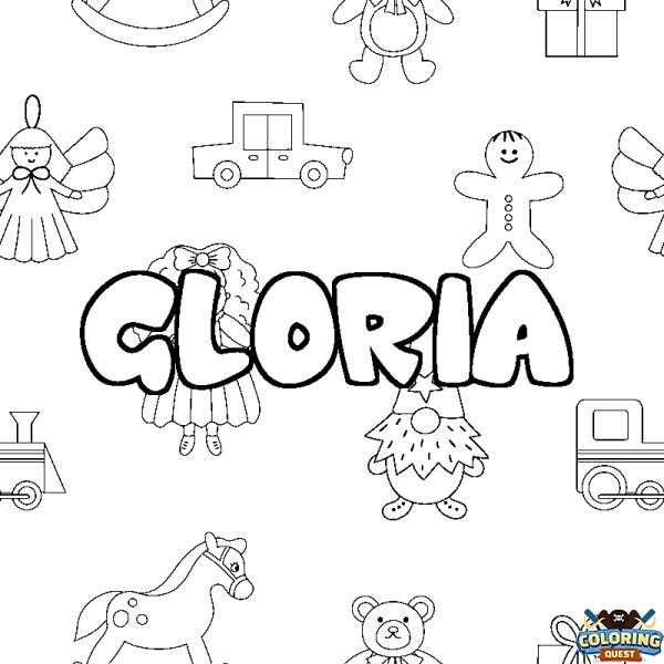 Coloring page first name GLORIA - Toys background