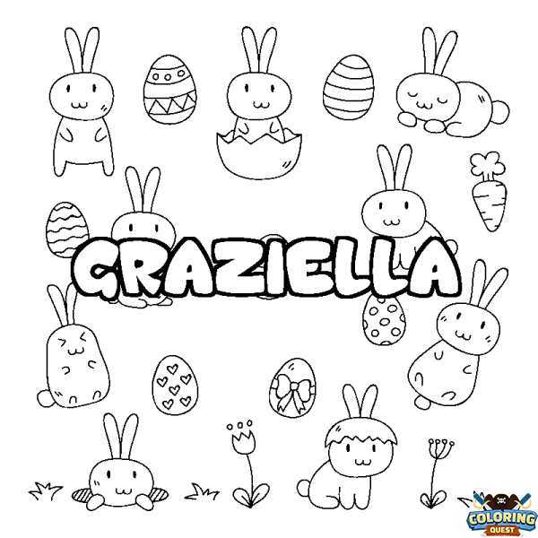 Coloring page first name GRAZIELLA - Easter background