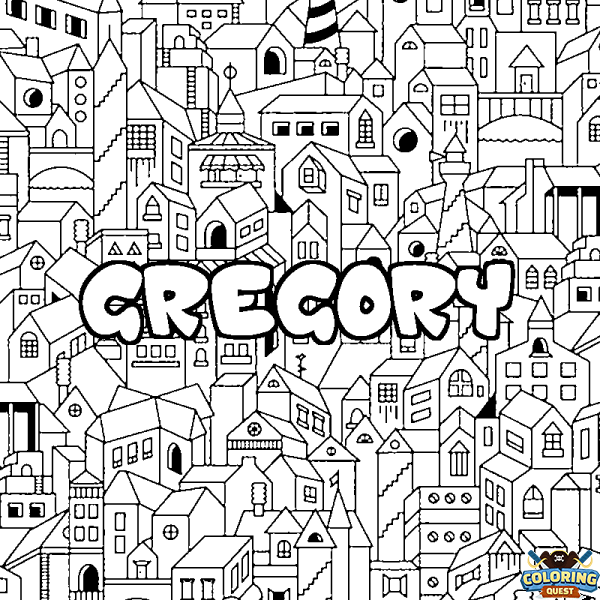 Coloring page first name GREGORY - City background