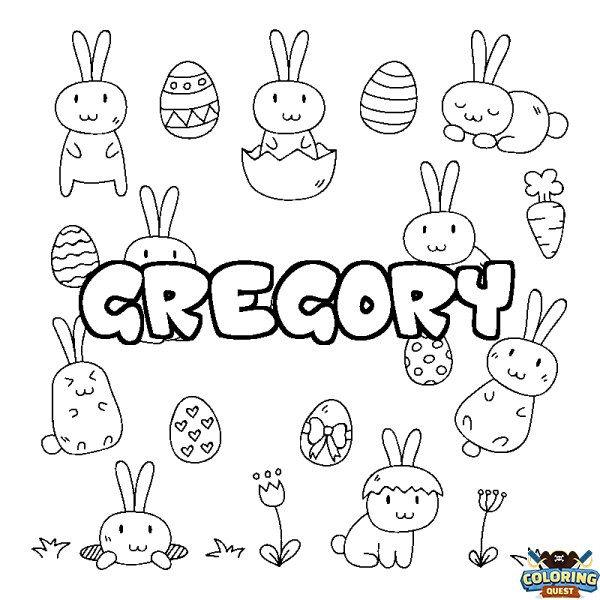 Coloring page first name GREGORY - Easter background