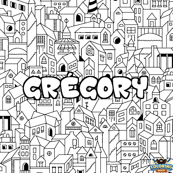 Coloring page first name GR&Eacute;GORY - City background