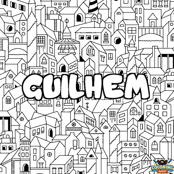 Coloring page first name GUILHEM - City background