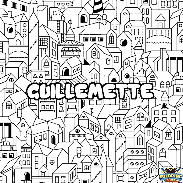 Coloring page first name GUILLEMETTE - City background