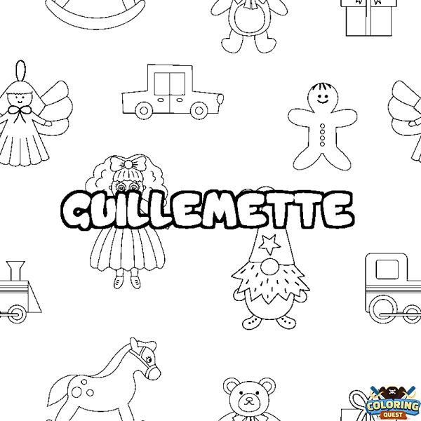 Coloring page first name GUILLEMETTE - Toys background