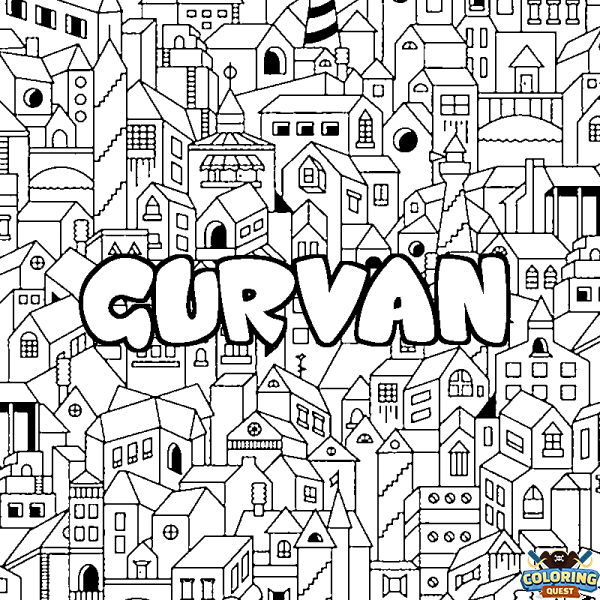 Coloring page first name GURVAN - City background