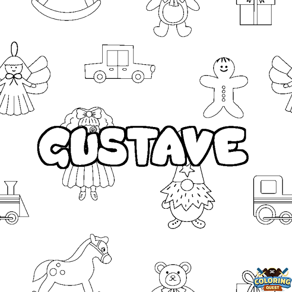 Coloring page first name GUSTAVE - Toys background