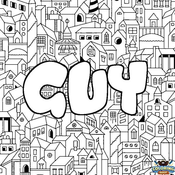 Coloring page first name GUY - City background